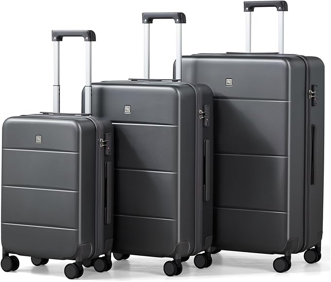 Hanke 3 Piece Luggage Sets with Spinner Wheels, Carry On Luggage Lightweight PC Hard Shell Suitcases TSA Luggage Checked Bag 20/24/28 Inch (Graphite Grey)
