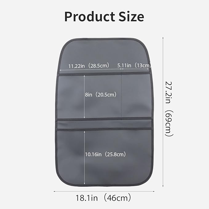 Kick Mat Back Seat Protector Waterproof Leather Car Seat Back Organizers Cover with 3 Storage Pockets for Kids Pets SUV Sedan Minivan Truck Car Travel Accessories (Black 2-Pack)