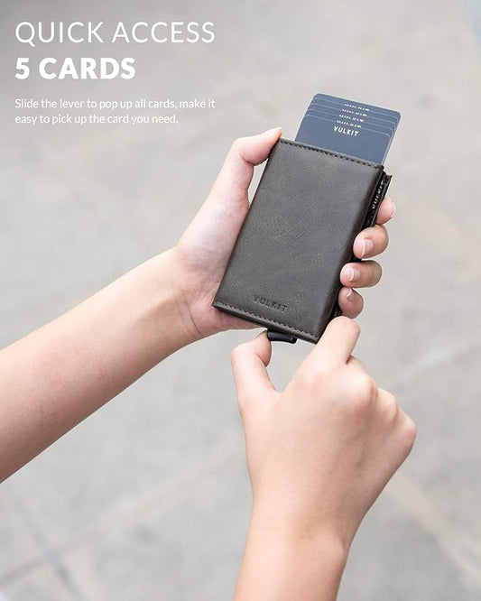 VULKIT Pop up Wallet Minimalist Cash Wallets RFID Blocking Leather Smart Credit Card Holder with Magnetic Closure for Men