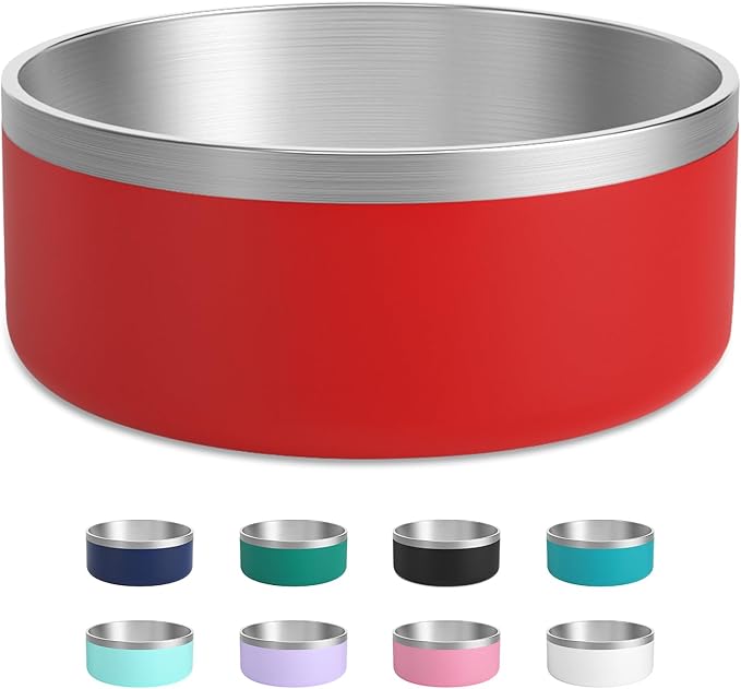 Stainless Steel Dog Bowl, Metal Water and Food Dish for Large Dogs, Insulated Non-Slip Pet Bowl, Easy Clean, 40oz, Red