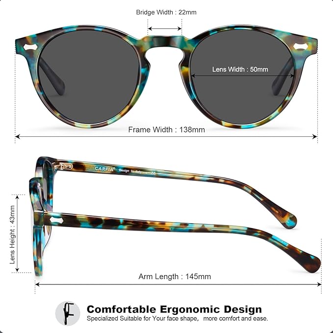 CARFIA Polarized Sunglasses for Women UV Protection Small Face Acetate Frame CA5288