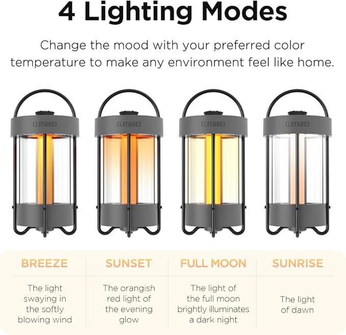 CLAYMORE Selene Lamp (White) - Aesthetic Portable Outdoor Lantern for Glamping, Camping, Events, Parties & Tents. USB-C Charging, Power Bank Function, Up to 55 Hours Battery Life, 3 Light Modes.
