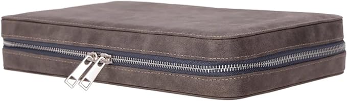 Medicine Handmade Leather Cable Organizer Bag – Full-Grain Leather Travel Tech Case for Cords, Chargers & Accessories – Zippered Storage for Men & Women (Gray)