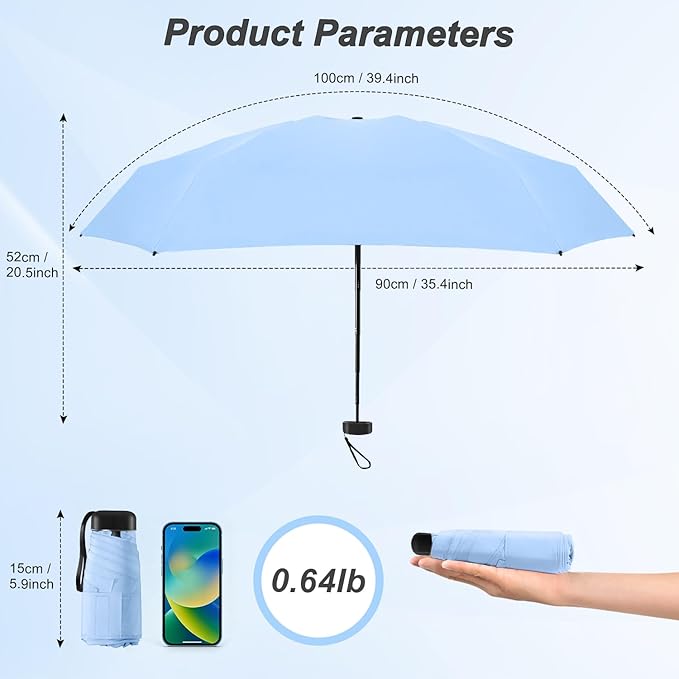 Mini Umbrella for Travel - Waterproof Portable Folding Umbrella Flat Compact Lightweight Small Umbrellas for Pocket Purse