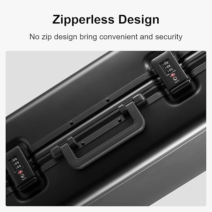 LEVEL8 Gibraltar Aluminum Zipperless Luggage 20 Inch, Hardside Carry on Suitcases with Wheels Tsa Lock, 8 Spinner Wheels, Dark Grey