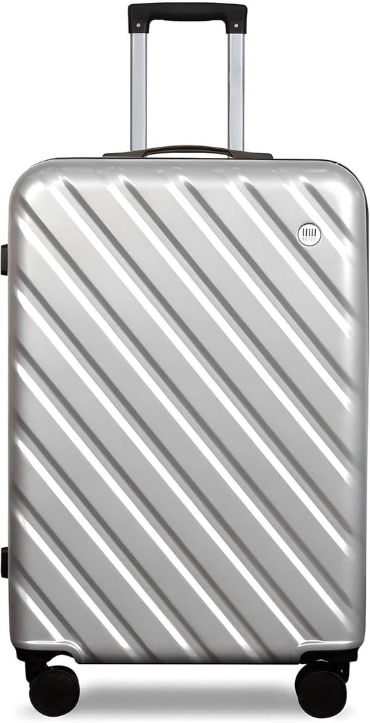 HotWay 28 Inch Expandable Checked In Luggage, Lightweight Hardshell Luggage with Spinner Wheels, Silver