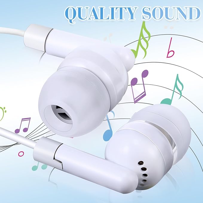 Kanayu 25 Pack Wired Earbuds Bulk for Classroom Ear Headphones Wired Basic Student Earbuds No Microphone with 3.5MM Jack for Class Laptop School Library, Individually Bagged (White)