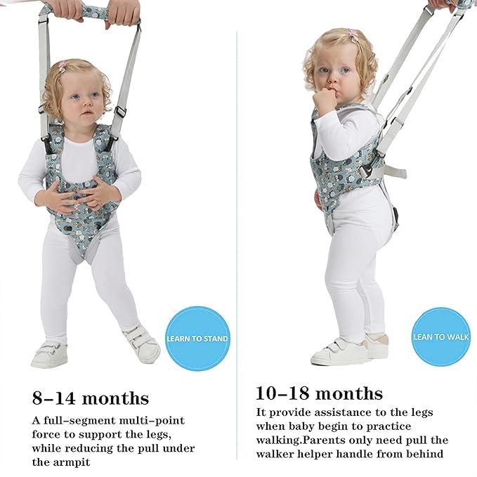 IULONEE Baby Walker, Handheld Kids Toddler Walking Harness Helper Assistant Protective Belt Child Activity Walker Adjustable Standing Up Walking Learning Helper for Toddler 7-24 Month (Blue & Grey)