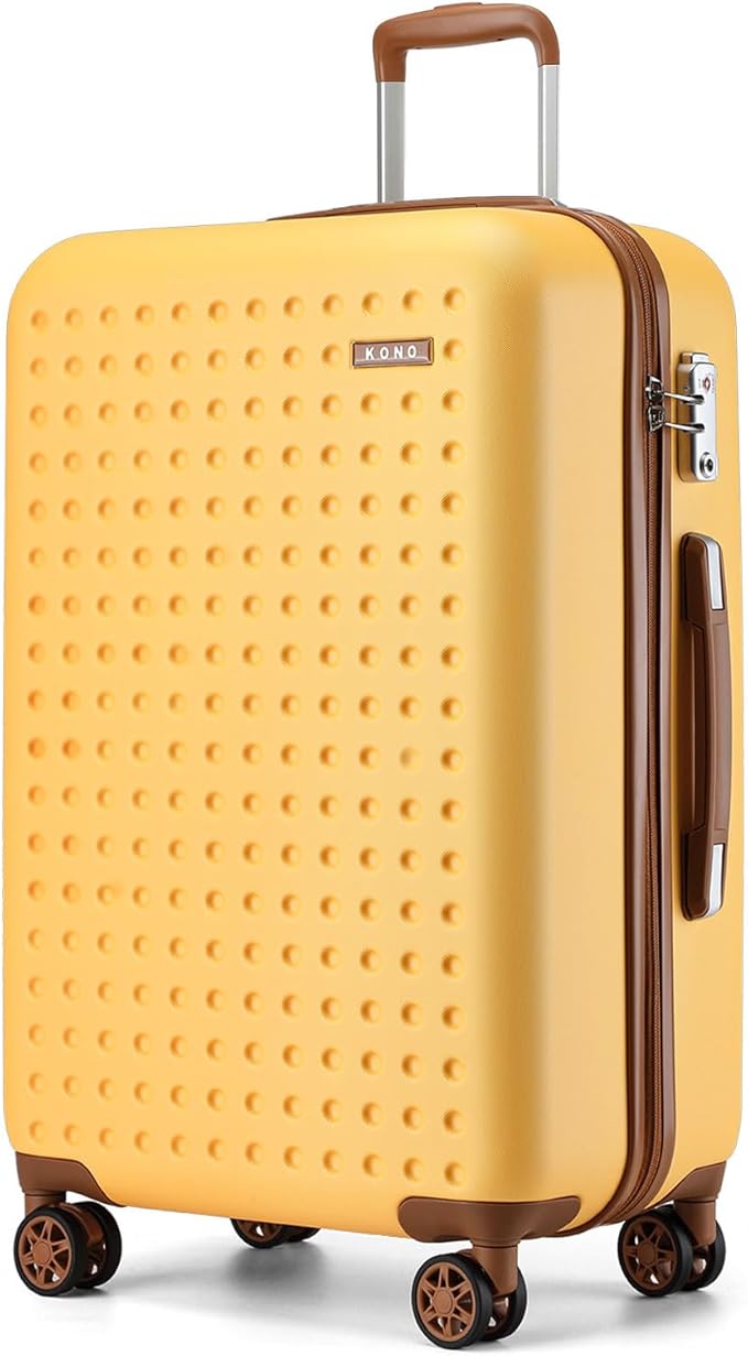 Kono 28 Inch Luggage Large checked Lightweight Hardside Suitcase with Spinner Wheels & Built-in TSA Lock, Yellow