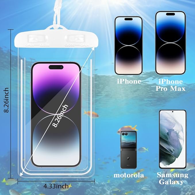 Waterproof Phone Pouch, 2 Pack Clear Water Proof Cell Phone Case, Phone Wet Dry Bag Holder Beach Vacation Waterpark Underwater Cruise Essentials Accessories Must Haves Packing List Stuff for Men Women