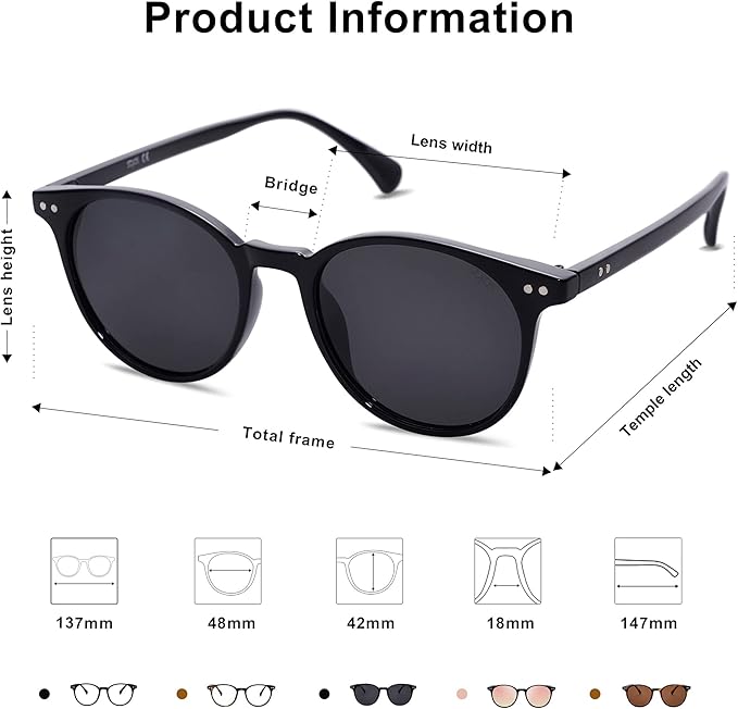 SOJOS Small Round Classic Polarized Sunglasses for Women Men Vintage Style UV400 Lens MAY SJ2113