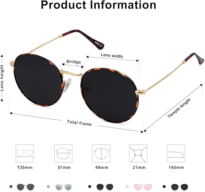 SOJOS Small Round Polarized Sunglasses for Women Men Classic Vintage Retro Shades UV400 SJ1014