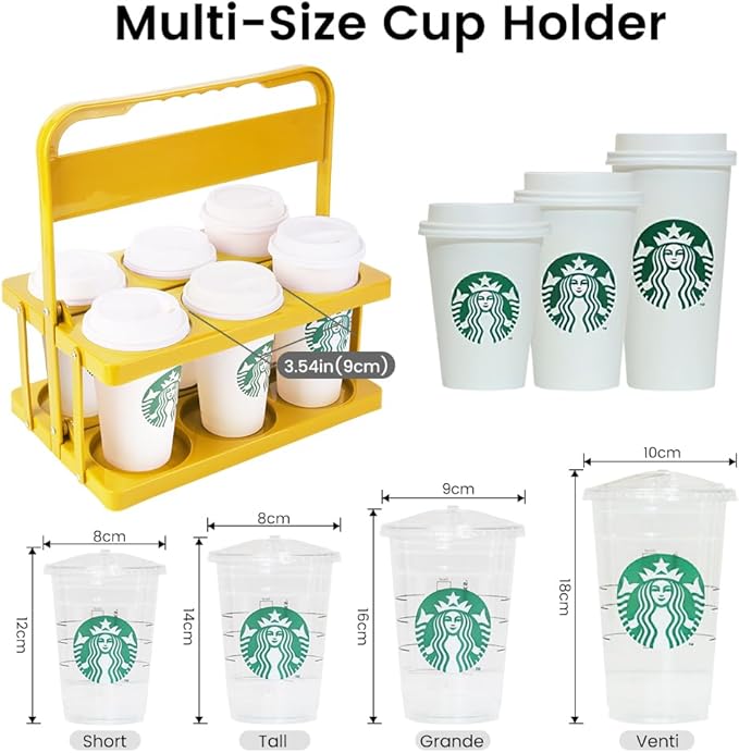 musbus Reusable Drink Carrier with Handle for Delivery Drivers, Portable Cup/Coffee Holder Accessories for Delivery, Foldable Drinks Caddy with Tray, Car Durable Plastic Festive Bottle, Vacation