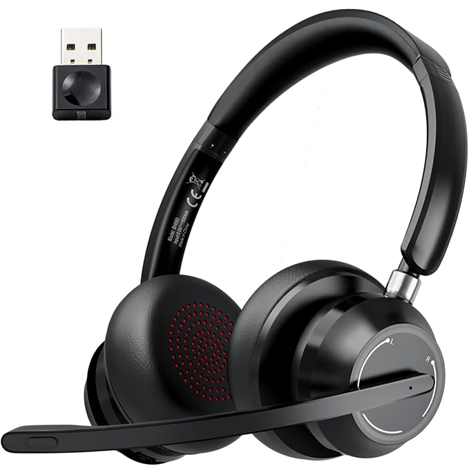 Blue Air Wireless Headphones with Microphone, Bluetooth Headset with Noise Cancelling Mic & USB Dongle & Mic Mute, 40H Playtime, Powerful Sound, for Work Meetings Calls Computer Laptop PC Phone