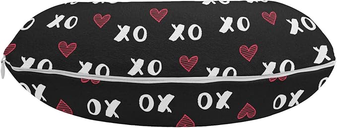 Ambesonne XOXO Travel Pillow Neck Rest, XO Acronym and Striped Heart Pattern Love Romantic Print, Memory Foam Traveling Accessory for Airplane and Car, 12", Grey Charcoal