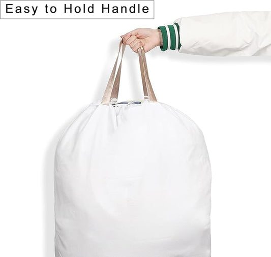 Cotton Canvas Laundry Bag with Handles & Drawstring Straps, Heavy Duty Extra Large Laundry Bags for Laundromat and Household, 25.5x34 Inch, White