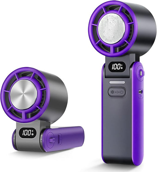 Portable Handheld Turbo Fan with Cooling Plate, 1–100 Stepless Speeds Rechargeable Personal Mini Fan, Perfect Summer Gift for Office Camping Travel Outdoor (Grey purple)