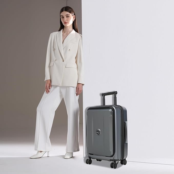 Carry On Luggage with Front Pocket & USB Port, PC Hardside 20 Inch luggage with Spinner Wheels & Built-in TSA Lock, Durable Lightweight Rolling Suitcase, Carry-On 20-Inch, Gray