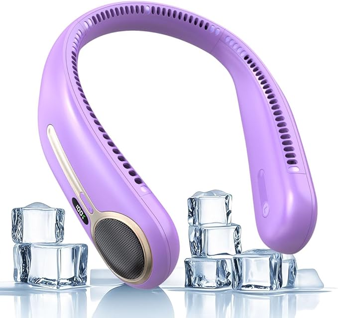 Portable Neck Fan,Hands Free Personal Wearable Bladeless Fan,6000mAh USB Rechargeable,360° Cooling,LED Display,4-Speeds,Birthday Gifts for Men Women Dad Mom,Stocking Stuffers Christmas Gift (Purple)