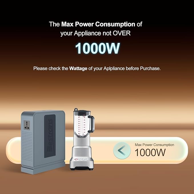 1000W Step Up Transformer 110v to 220v Converter, Heavy Duty Voltage Converter 110v to 220v with Dual Outlets, Overload Protection & Ultra-Quiet Design for Home Appliances, Grey Blue