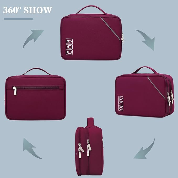 Lanola Electronic Organizer Travel Double Layer Cable Organizer Bag,Accessory Bag for Hard Drives,Cables,USB,SD Card,Memory Cards,Flash Drive,etc. - Red