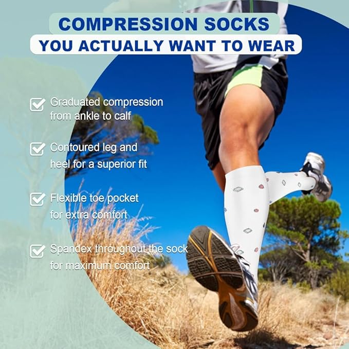 Graduated Compression Socks for Women&Men 20-30mmhg Knee High Socks Travel Hiking Running Stocking