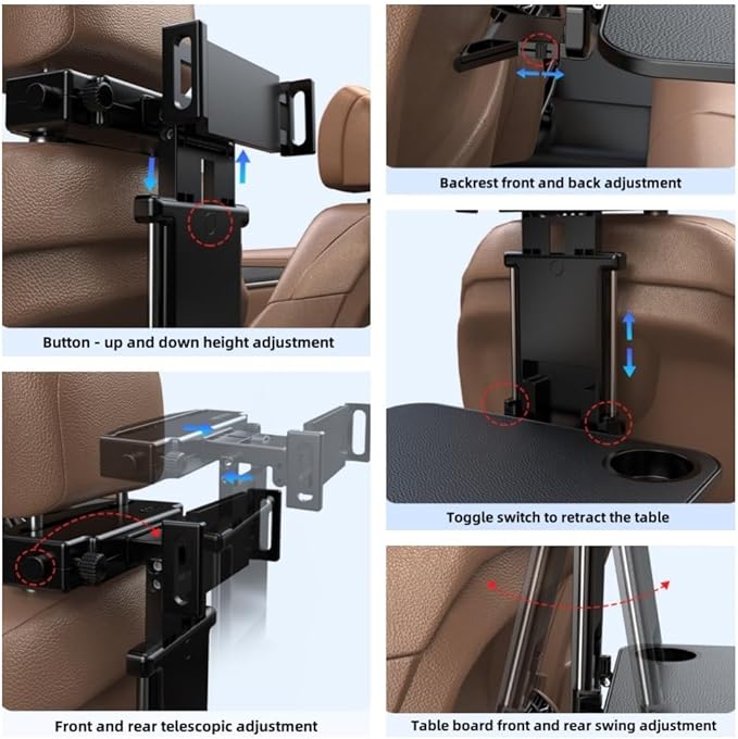 Vpswekans Car Table Multifunctional Folding Desk, Seat Back Laptop Desk and Food Tray for Car Travel, Car Seat Back Portable Tray with Tablet Holder or Mobile Phone Holder(B)
