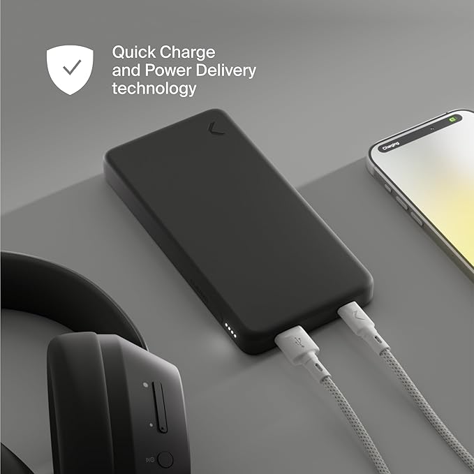 Clemm Portable Charger 10,000mAh Dual Port (USB-A, USB-C), Graphite