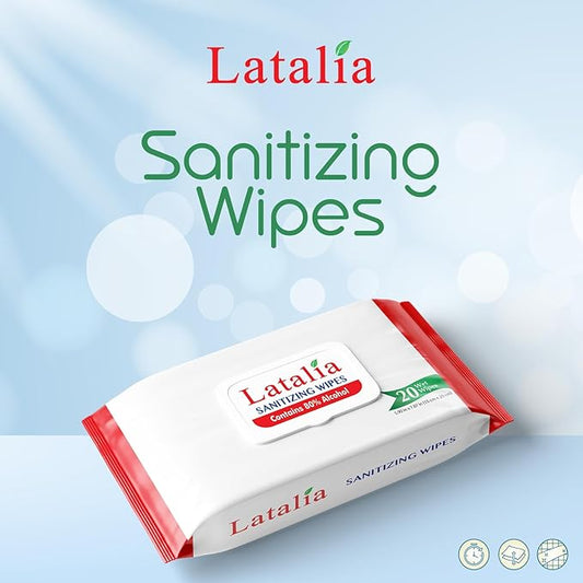Latalia Hand Wipes | 80% Alcohol Hand Sanitizer Wipes for Hands & Face Moisturizing, Gentle, Convenient and Fragrance Free (20 Counts)