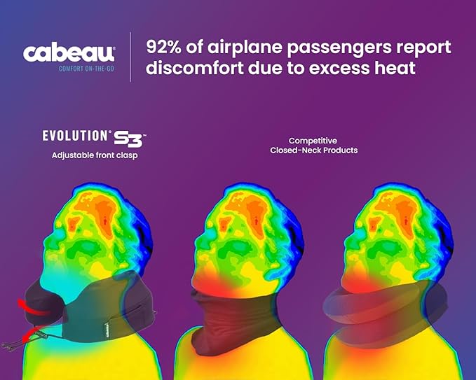 Cabeau Evolution S3 Travel Pillow – Straps to Airplane Seat – Ensures Your Head Won’t Fall Forward – Relax with Plush Memory Foam – Quick-Dry Fabric Keeps You Cool and Dry (Indigo)…