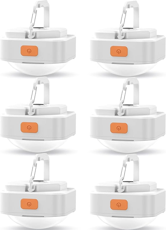 Rechargeable Camping Lights FLY2SKY 6Pcs White Tent Lights Mini Flashlight Portable LED Camping Lantern Survival Gear Camping Accessories for Hiking Backpacking Fishing Hurricane Emergency Outage