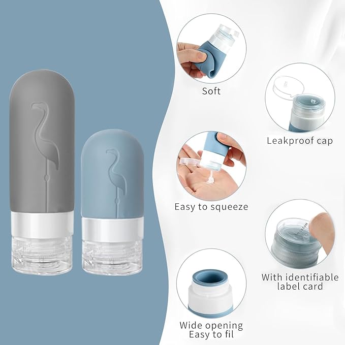 Empty 3 oz Travel Size Bottles Toiletries Containers for Toiletries Liquids，Small Silicone Mini Refillable Leak Proof TSA Approved Travel Bottles for Creams Shampoo and Conditioner Traveling