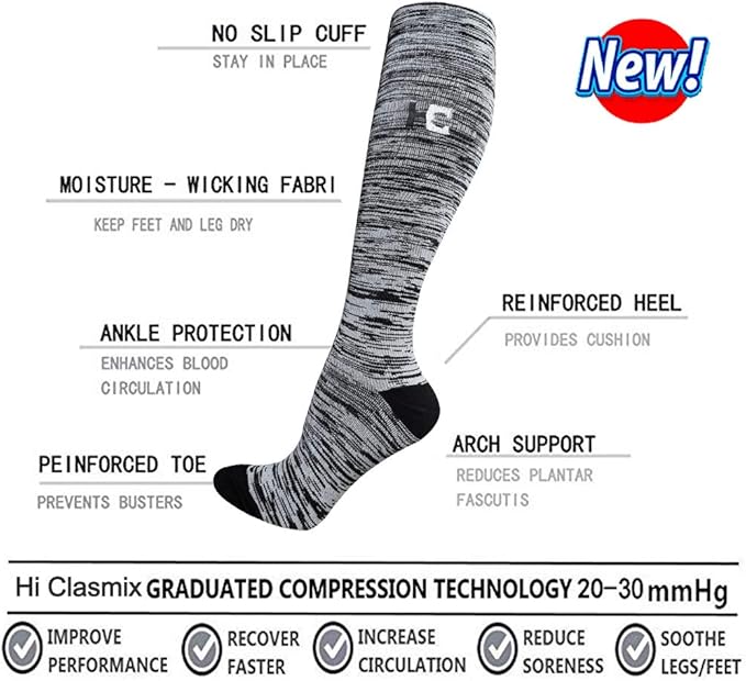 Graduated Compression Socks for Women&Men 20-30mmhg Knee High Socks Travel Hiking Running Stocking