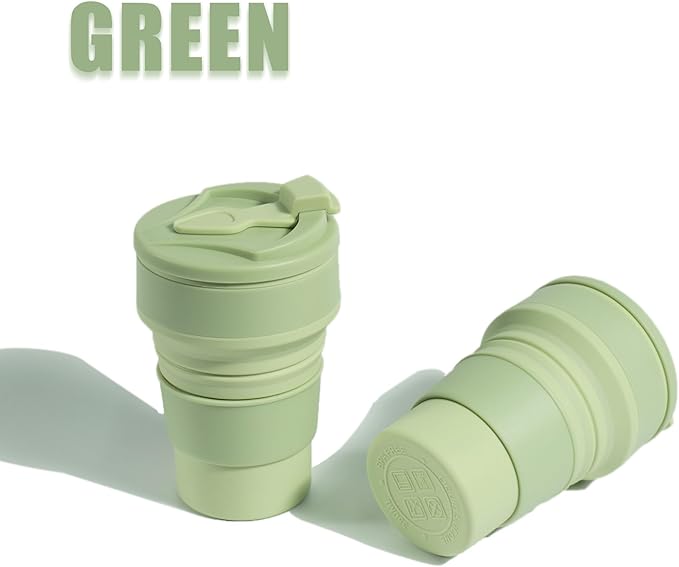 12oz Collapsible Water Bottles, Silicone Foldable Portable Travel Water Bottle, Folding Lightweight Reusable Leakproof for Traveling Camping Hiking Cycling Yoga Sports Green