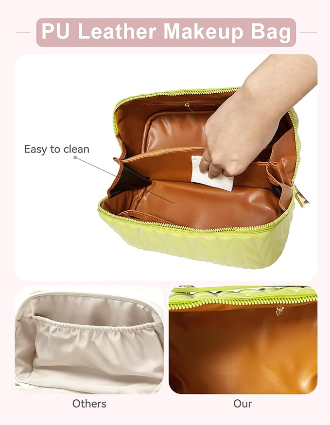 Travel Makeup Bag for Women, Large Capacity Cosmetic Bags for Girls, Compact Pouch Make up Organizer, Waterproof Toiletry Bag with Divider and Handle (Green)