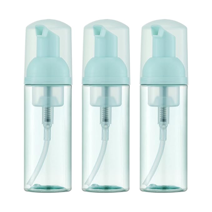 2oz Foam Bottle (3PCS) Empty Foaming Pump Dispenser for Hand Soap, Lash Cleanser, Shampoo to Travel (60ml, Green)
