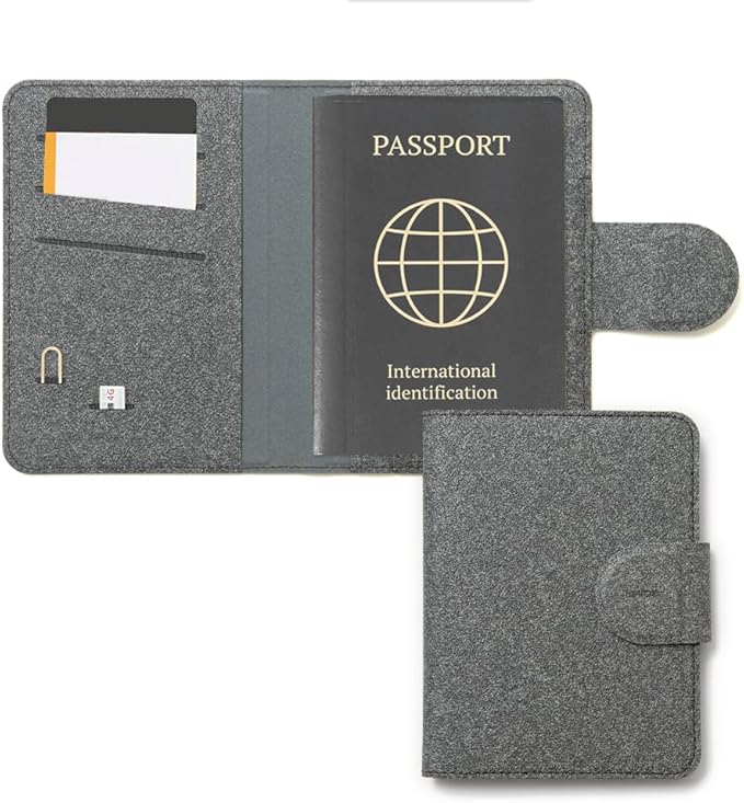 LHiDS Leatherette Passport Holder with RFID Protection, Premium PU Leather, Snap Button Closure, Travel Passport Wallet Cover for Passport, Boarding Passes, Business Cards, Cash (Black)