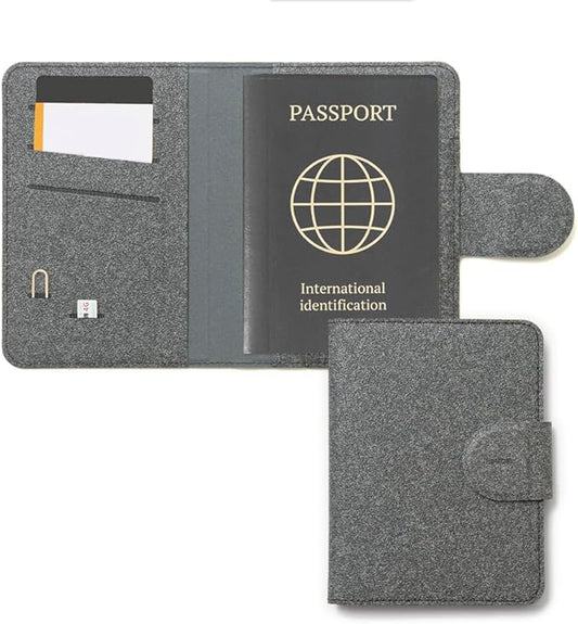 LHiDS Leatherette Passport Holder with RFID Protection, Premium PU Leather, Snap Button Closure, Travel Passport Wallet Cover for Passport, Boarding Passes, Business Cards, Cash (Black)