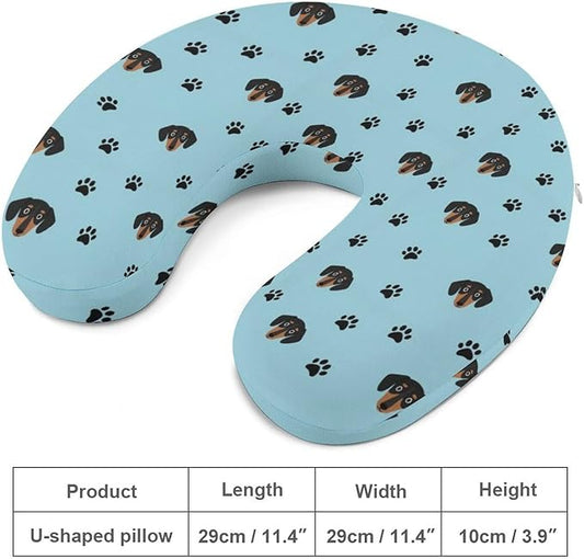 Memory Foam Travel Pillow Chin Head Support Cushion Little Dachshund Puppy Head Dog, Washable Removable Cover for Airplane Car Outdoor Sleep
