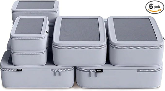 Nobl Travel Compressible Packing Cubes Set, 6 Pieces Travel Packing Organizers, Compression Luggage Cubes for Suitcases & Carry On, Space Saving (XXS, XS, S, M, L, XL) - Cloud