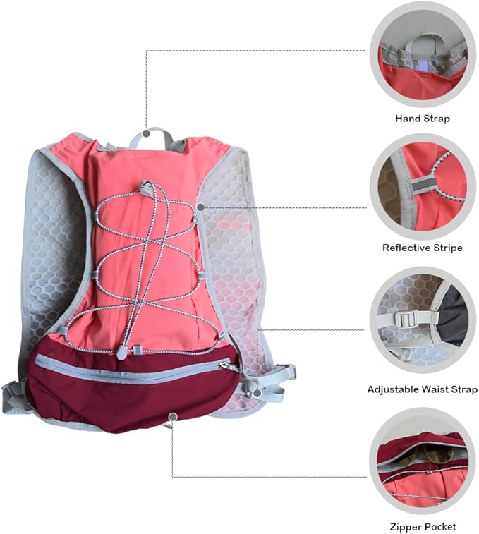 Lightweight Running Vest with 1L Hydration Bladder – 5L Trail Running Water Vest for Women & Men, Adjustable Fit Hydration Pack for Marathon, Jogging, Hiking, Cycling (Green/Grey/Pink)