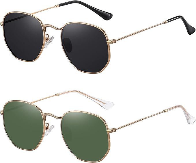 MEETSUN Polarized Hexagon Sunglasses for Women Men Polygon Square Sun Glasses UV400 Protection Metal Frame