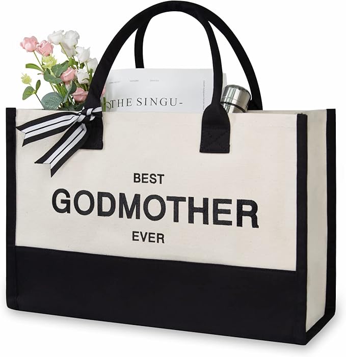 TOPDesign Personalized Initial Canvas Beach Bag, Monogrammed Gift Tote Bag for Women