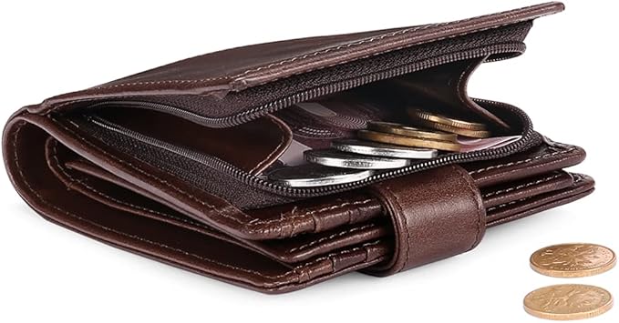 GOIACII Mens Wallet Large Capacity Genuine Leather RFID Blocking Bifold Wallets for Men with ID Window and 15 Card Slots