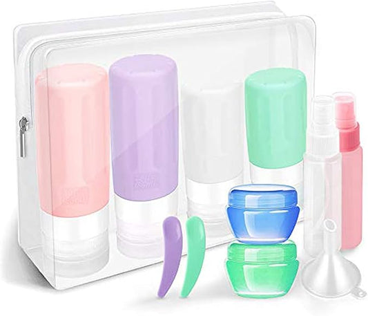 Travel Bottles Kit, TSA Approved Leak Proof Portable Toiletry Containers Set, Clear PET Flight Size Cosmetic Containers for Lotion, Shampoo, Conditioner Bottles with Toiletry Bag（Multiple colors）