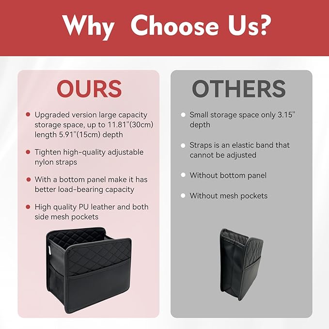 Upgraded Extra Large Car Seat Organizer Backseat with 3 Storage Pockets, Multipurpose Car Organizer Hanging Car Trash Bag Can Premium PU Leather Garbage Can 3 Gallon Large Capacity, Black.