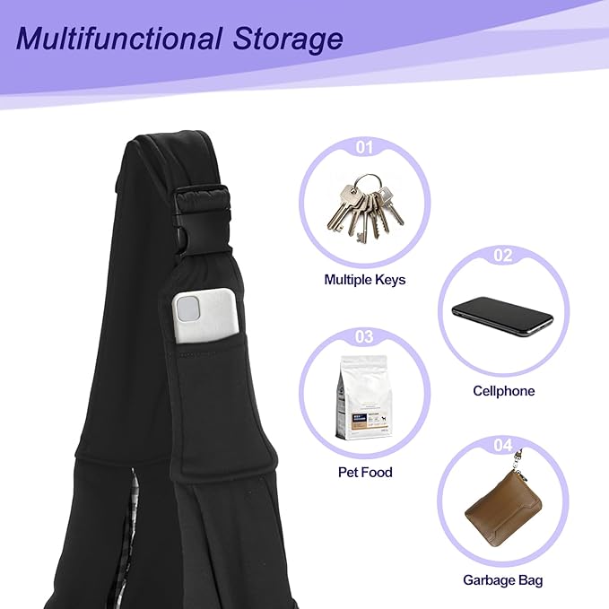 PETAXCELL Dog and Cat Sling Carrier Up to 16.5 Lbs, Hand-Free Reversible Pet Sling Carrier with Adjustable Strap and Pocket, (Black, 1 Pcs) Intended for Hiking/Camping/Traveling