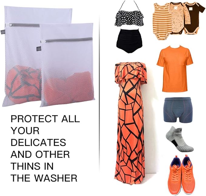 Kimmama Laundry Mesh Wash Bags, Lingerie Bags for Washing Delicates, White Net, Grey Zipper, 1L & 1M