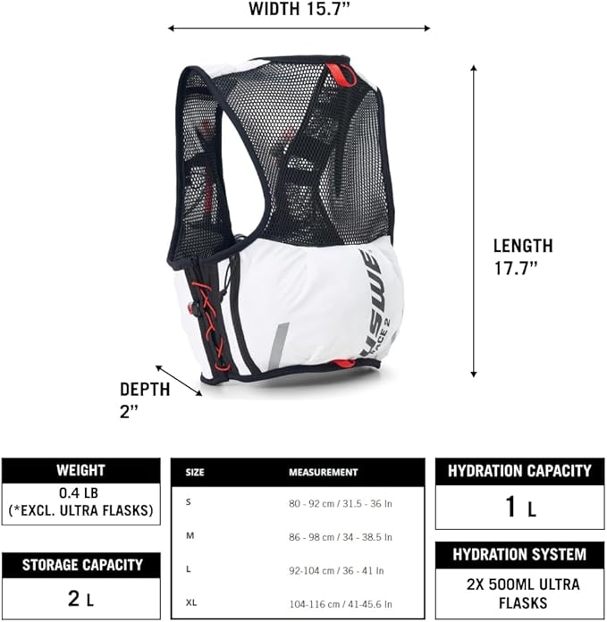USWE Pace - Running Vest Hydration Pack with 2 x 500ml UltraFlask, Backpack for Men and Women