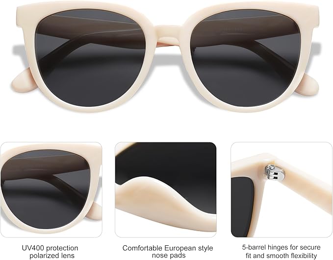 SOJOS Trendy Cat Eye Round Polarized Sunglasses for Women Fashion UV Protection Sunnies Sunglasses SJ2175
